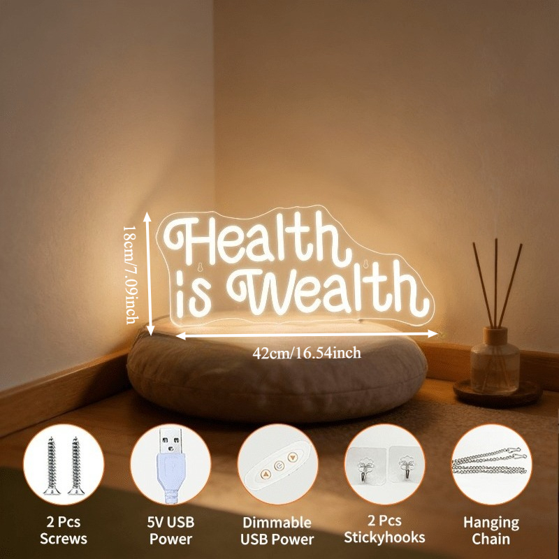 Health is Wealth Neon Sign LED - Health Wellness Gym 评论和价格